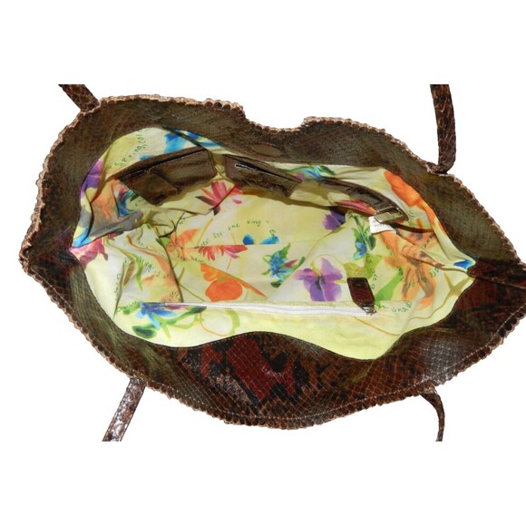 Carlos Falchi Fatto a Mano Shoulder Handbag Purse Brown Snakeskin Reptile Print - Picture 7 of 10